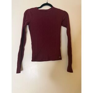 Hollister Ribbed Burgundy Long Sleeve Mock Neck Top XS Must Have Collection